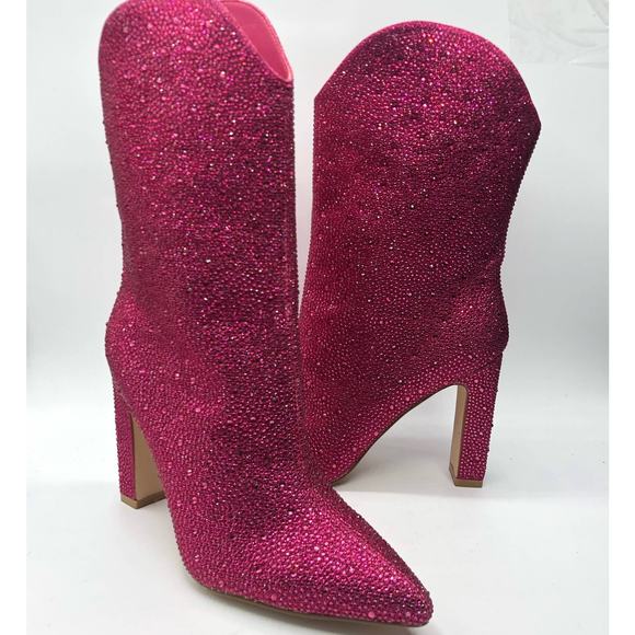 Free People X Billini Disco Rodeo Embellished Boots Pink Rhinestone Size US 8 - Picture 7 of 11